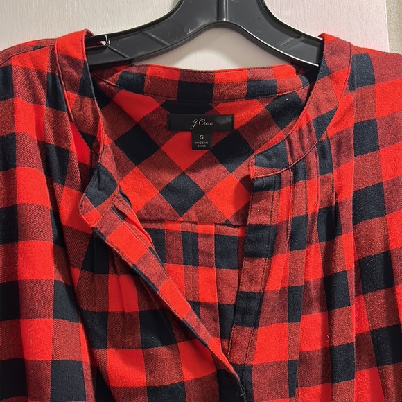 J Crew Flannel top puff sleeves - Picture 2 of 3